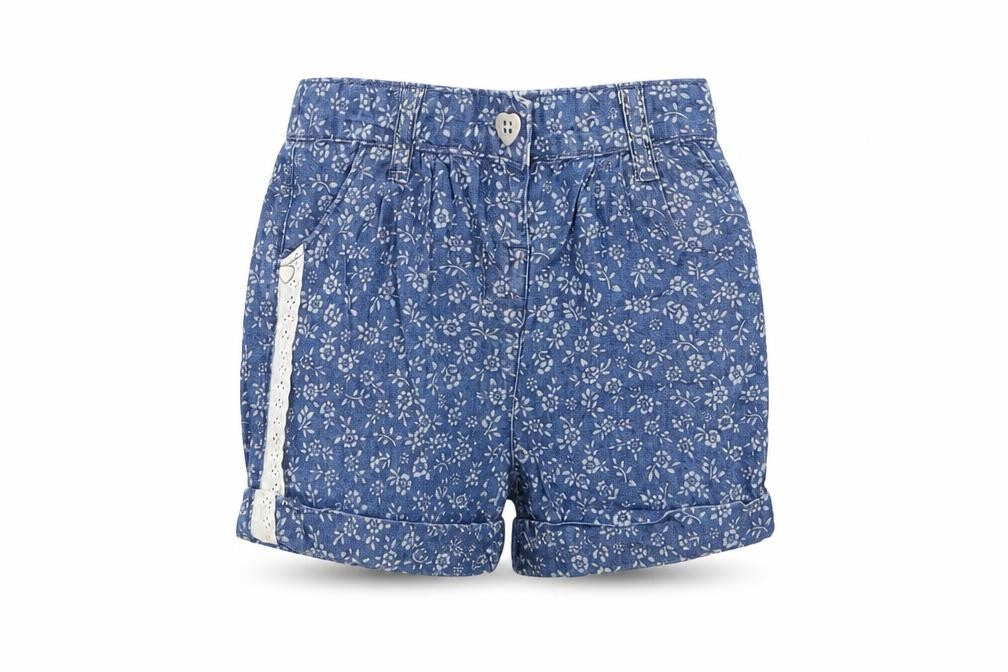 Matalan Girls Blue Floral Cotton Cropped Jeans Size 12-18 Months  Button
