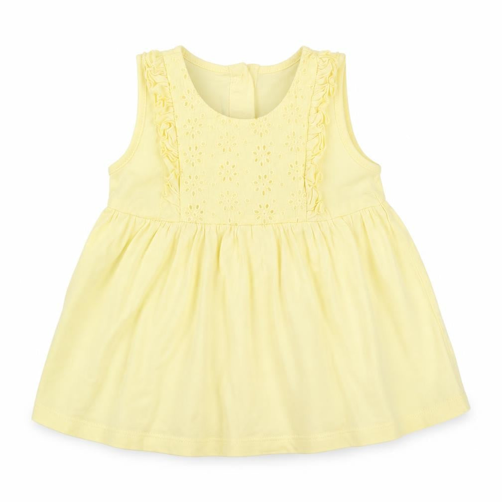 Matalan Girls Yellow  Cotton Skater Dress  Size 3-6 Months  Round Neck Button