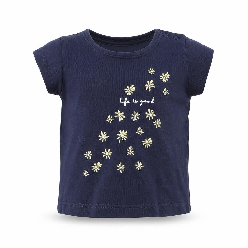 Primark Girls Blue  Cotton Basic T-Shirt Size 0-3 Months Round Neck Pullover - Life is Good