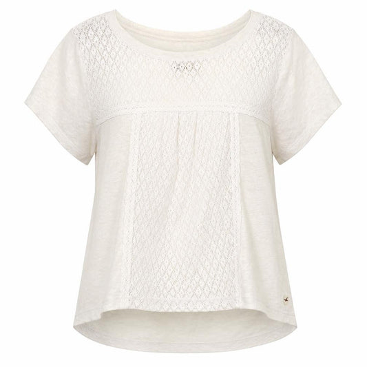 Hollister Womens Ivory  Cotton Basic T-Shirt Size S Scoop Neck - Lace detail