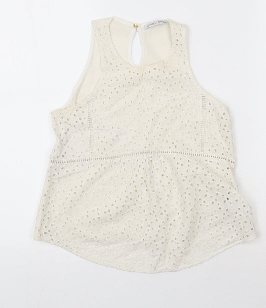 NEXT Womens Ivory  Cotton Basic Tank Size S Scoop Neck