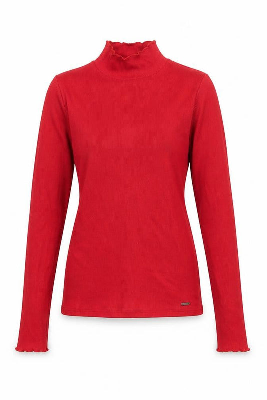 Hollister Womens Red  Cotton Basic T-Shirt Size S High Neck