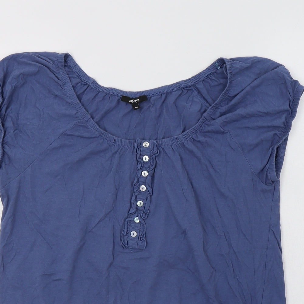 Papaya Womens Blue  Cotton Basic Blouse Size 14 Round Neck