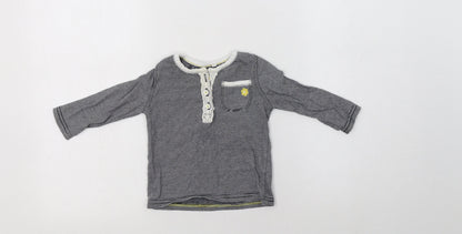 Next Baby Blue Striped Cotton Basic Blouse Size 9-12 Months Henley Button