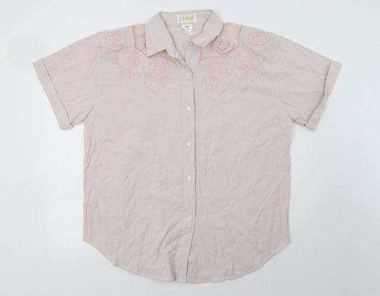 Raam Womens Pink Floral Cotton Basic Button-Up Size XL Collared