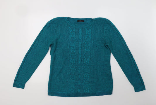 BM Collection Womens Green Crew Neck  Acrylic Pullover Jumper Size S