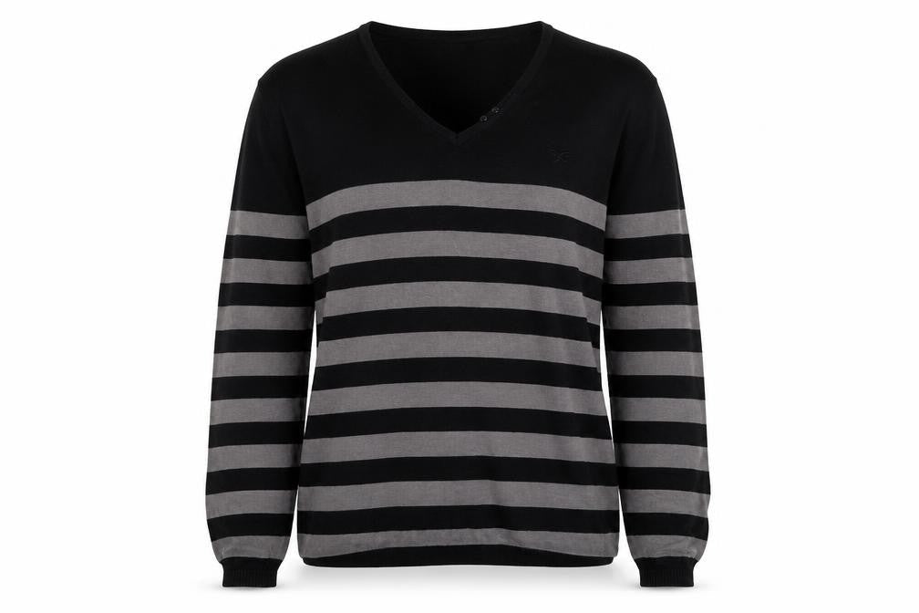 Across Womens Multicoloured V-Neck Striped Cotton Pullover Jumper Size L