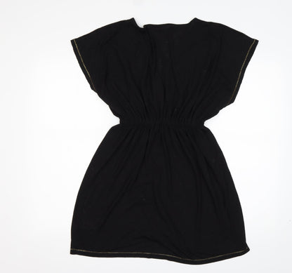 Papaya Womens Black  Polyester Fit & Flare  Size S  V-Neck