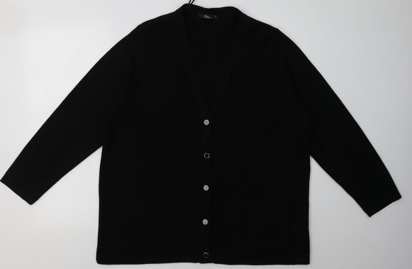 BM Collection Womens Black V-Neck  Acrylic Cardigan Jumper Size L