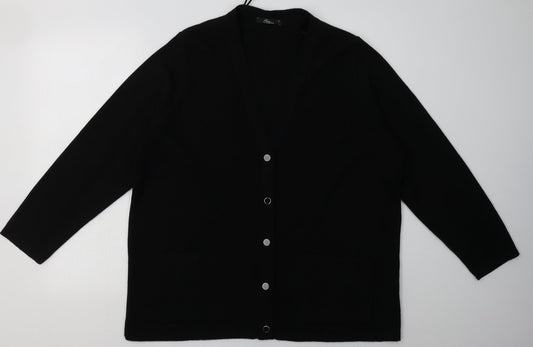 BM Collection Womens Black V-Neck  Acrylic Cardigan Jumper Size L