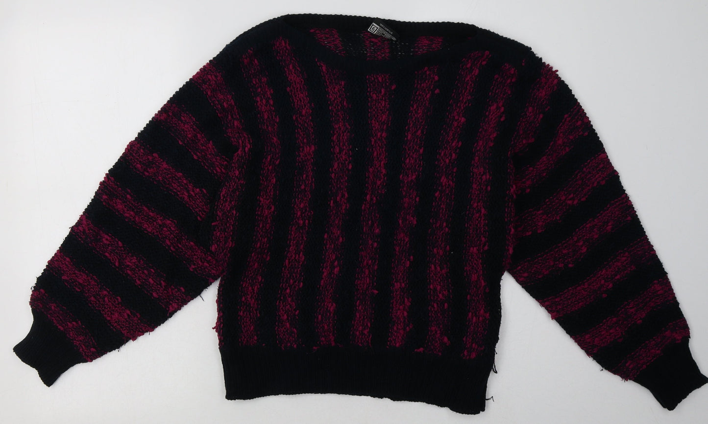 Tigi Womens Purple Striped Acrylic Pullover Sweatshirt One Size  Pullover