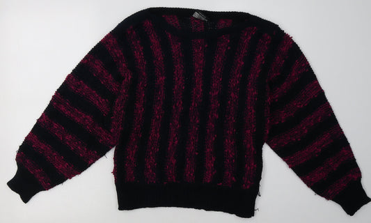 Tigi Womens Purple Striped Acrylic Pullover Sweatshirt One Size  Pullover