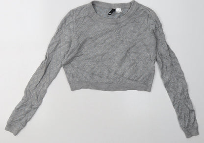 H&M Womens Grey Argyle/Diamond Viscose Pullover Sweatshirt Size XS   - Cropped