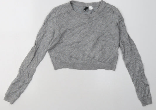 H&M Womens Grey Argyle/Diamond Viscose Pullover Sweatshirt Size XS   - Cropped