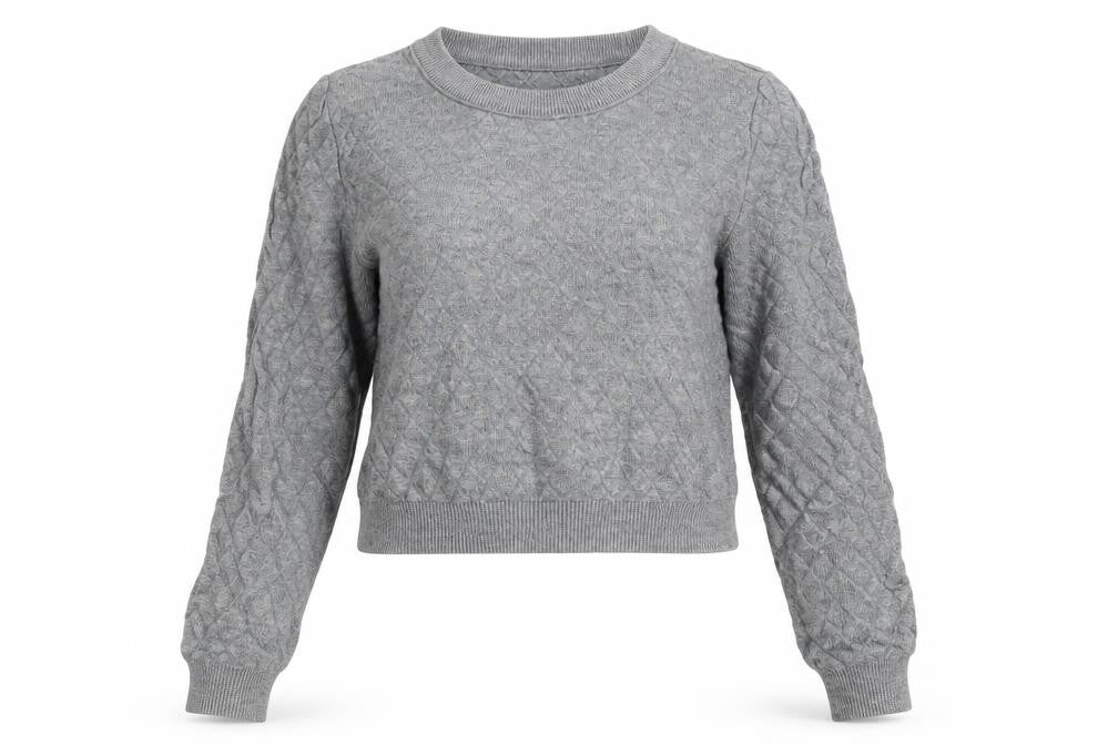 H&M Womens Grey Argyle/Diamond Viscose Pullover Sweatshirt Size XS   - Cropped