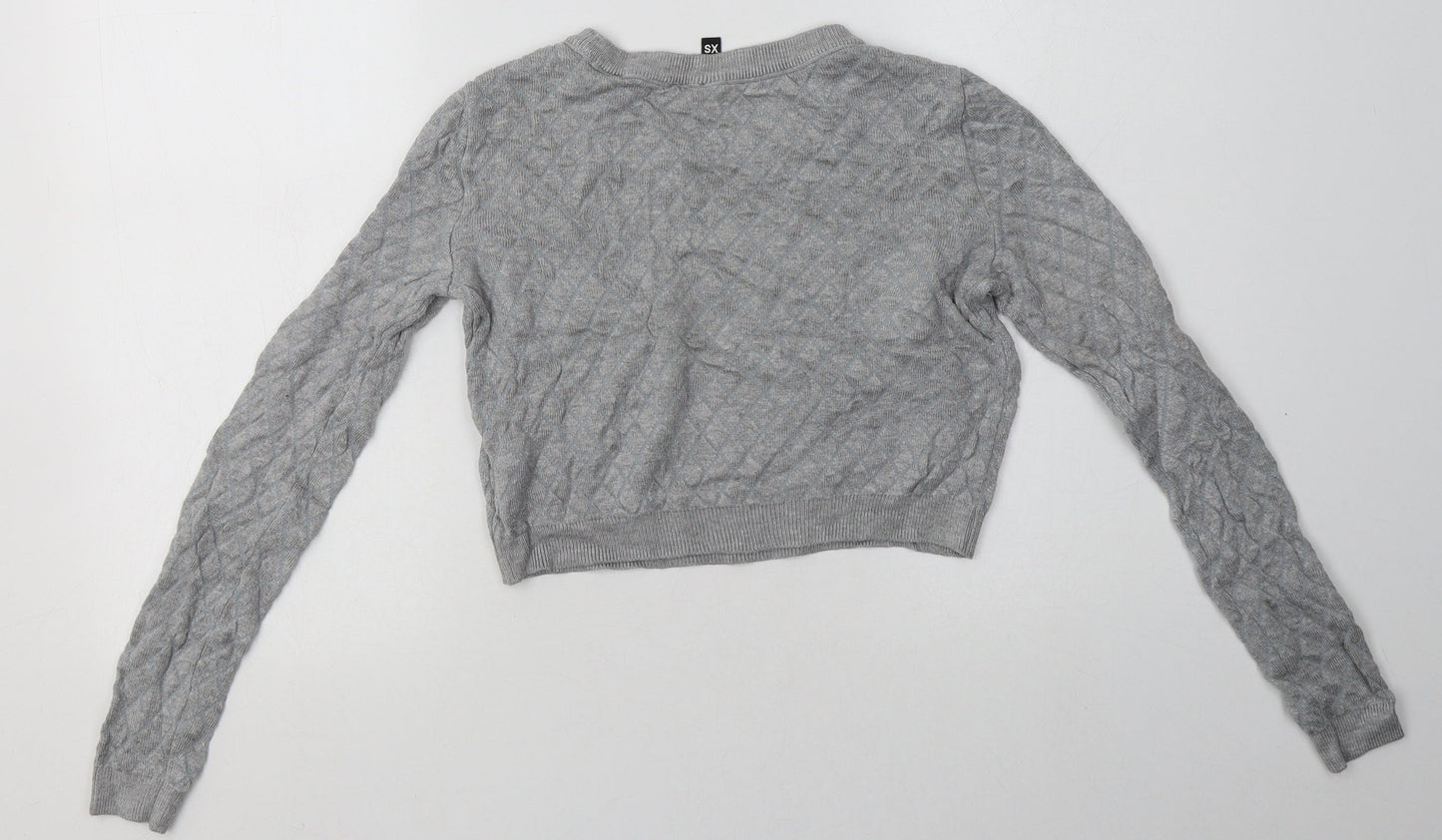 H&M Womens Grey Argyle/Diamond Viscose Pullover Sweatshirt Size XS   - Cropped