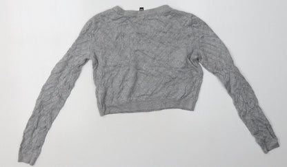 H&M Womens Grey Argyle/Diamond Viscose Pullover Sweatshirt Size XS   - Cropped