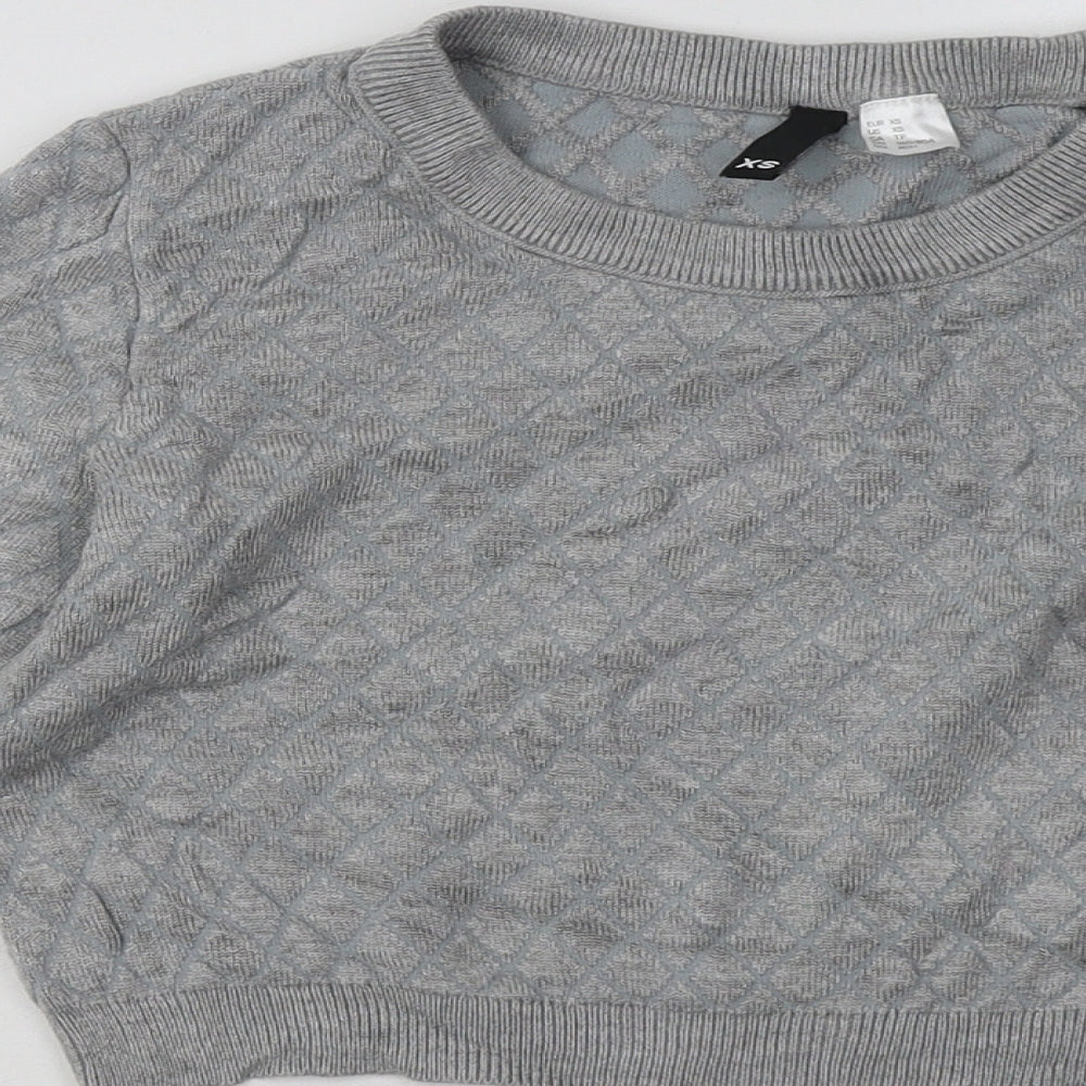 H&M Womens Grey Argyle/Diamond Viscose Pullover Sweatshirt Size XS   - Cropped
