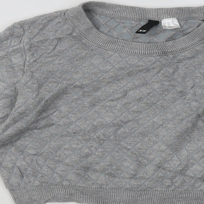 H&M Womens Grey Argyle/Diamond Viscose Pullover Sweatshirt Size XS   - Cropped