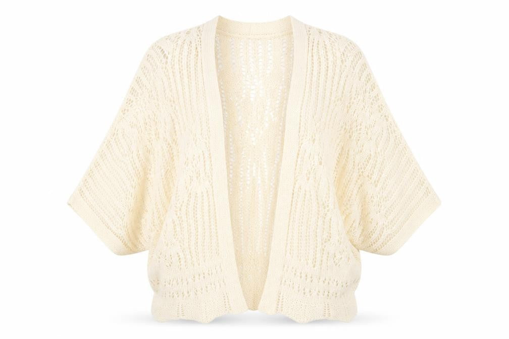George Womens Beige V-Neck Geometric Acrylic Cardigan Jumper Size S