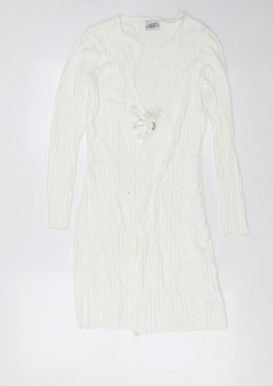NEXT Womens Ivory V-Neck Striped Cotton Cardigan Jumper Size 10