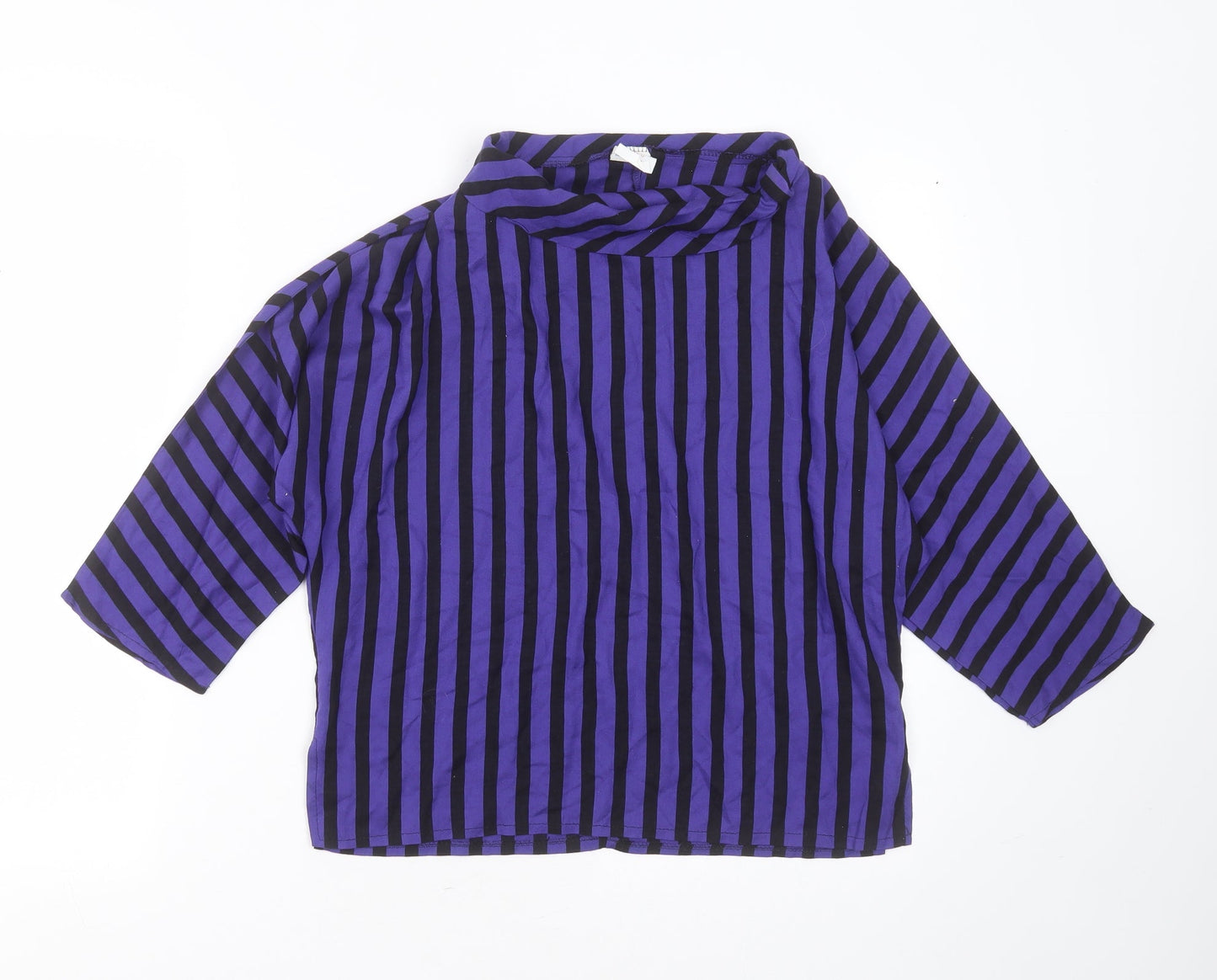 Ferrand Womens Blue Striped Viscose Basic Blouse Size 12 Round Neck