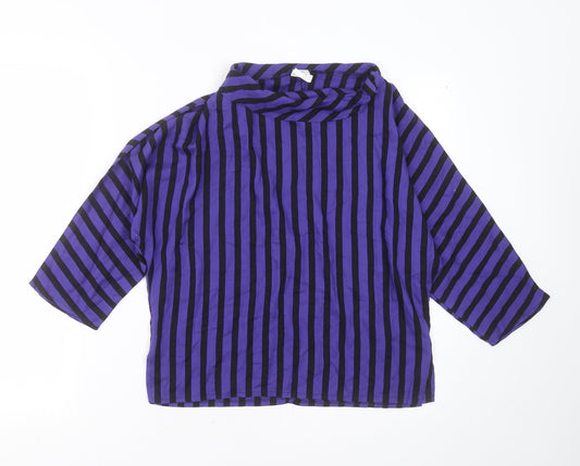Ferrand Womens Blue Striped Viscose Basic Blouse Size 12 Round Neck