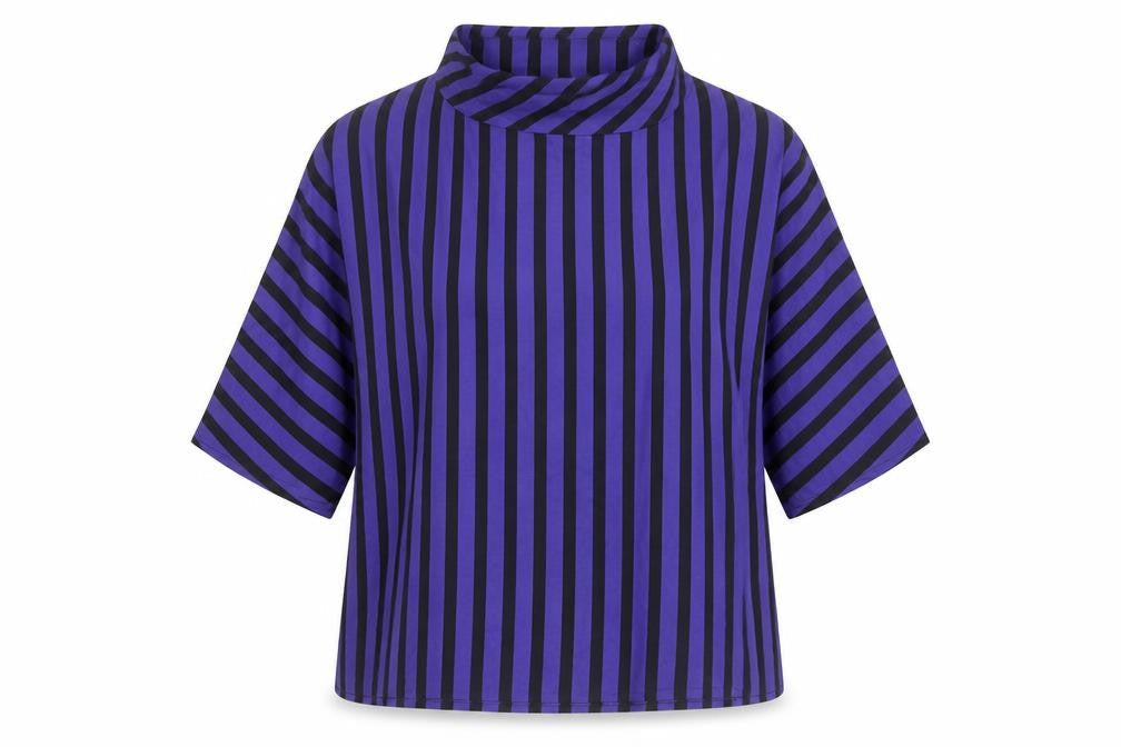 Ferrand Womens Blue Striped Viscose Basic Blouse Size 12 Round Neck
