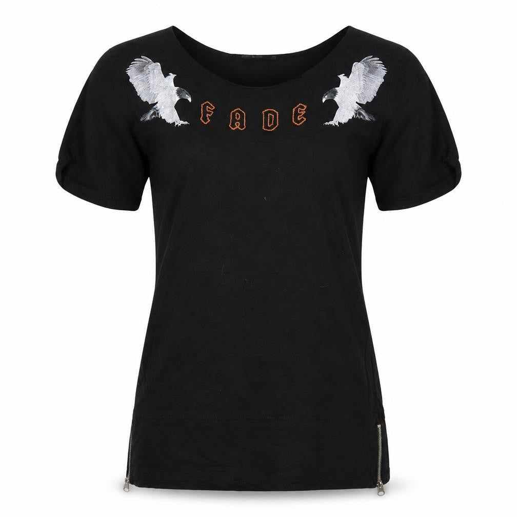 The Gangster Womens Black Animal Print Cotton Basic T-Shirt Size S Round Neck