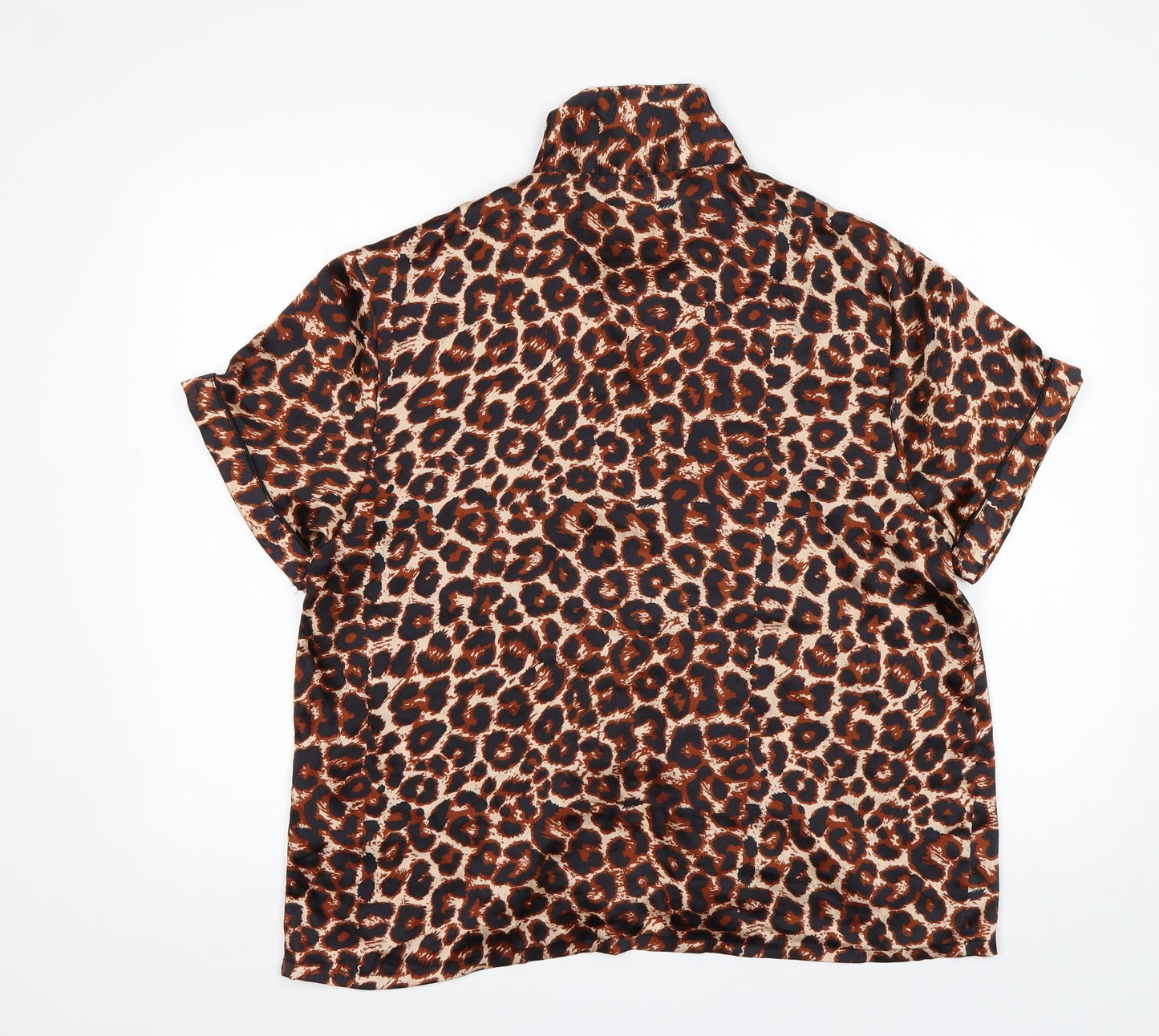 PRETTYLITTLETHING Womens Multicoloured Animal Print Polyester Basic Button-Up Size 14 Collared