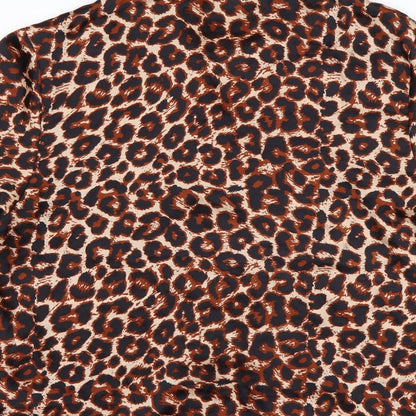 PRETTYLITTLETHING Womens Multicoloured Animal Print Polyester Basic Button-Up Size 14 Collared