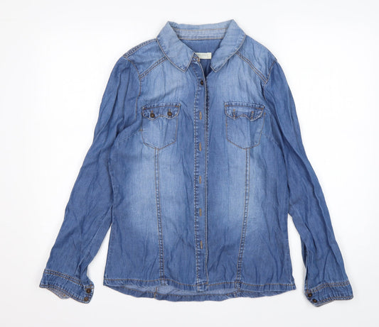 suitbelanco Womens Blue   Basic Button-Up Size S Collared