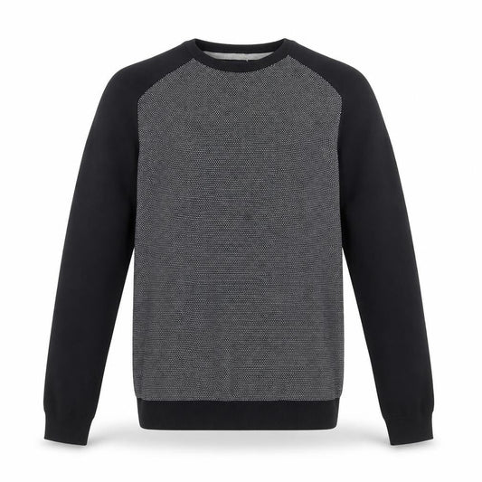 Easy Mens Blue Round Neck Geometric Cotton Pullover Jumper Size L