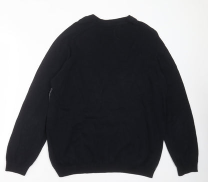 Easy Mens Blue Round Neck Geometric Cotton Pullover Jumper Size L