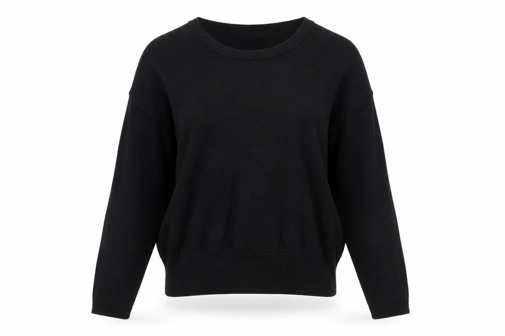 Avenue Womens Black Round Neck  Cotton Pullover Jumper Size S