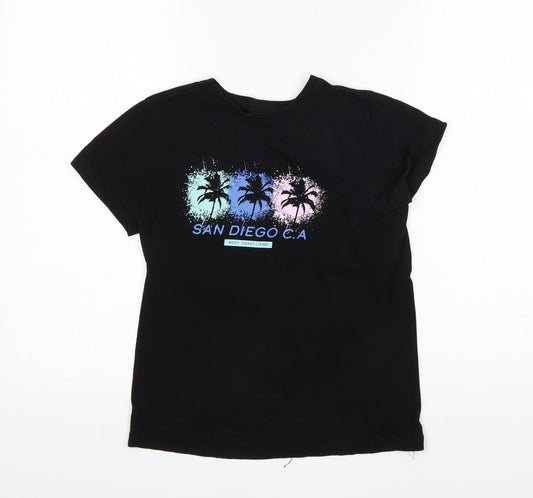 Primark Boys Black Floral  Basic T-Shirt Size 8-9 Years Round Neck
