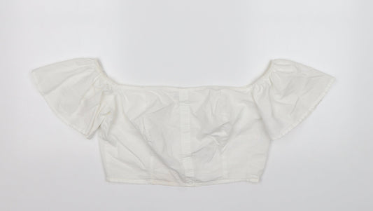 Missguided Womens White  Cotton Cropped Blouse Size 10 Boat Neck