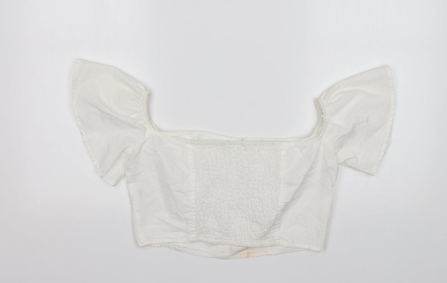 Missguided Womens White  Cotton Cropped Blouse Size 10 Boat Neck