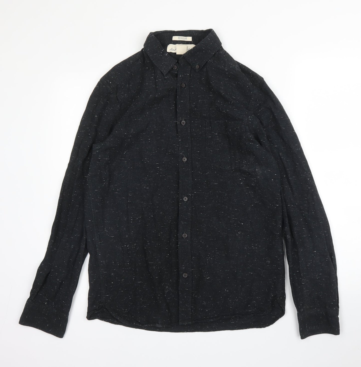 H&M Mens Black  Cotton  Button-Up Size S Collared Button