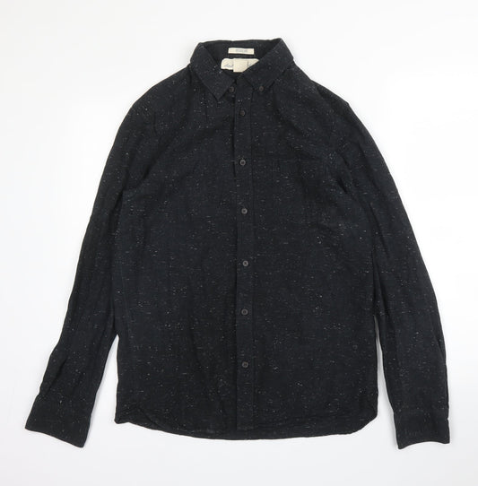 H&M Mens Black  Cotton  Button-Up Size S Collared Button