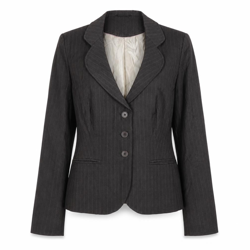 George Womens Brown Striped Vinyl Jacket Blazer Size 14