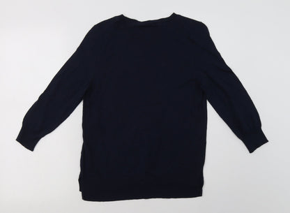 Next Womens Blue Crew Neck  Cotton Pullover Jumper Size 10