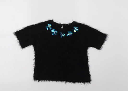 George Girls Black Crew Neck  Polyester Pullover Jumper Size 6-7 Years  Button