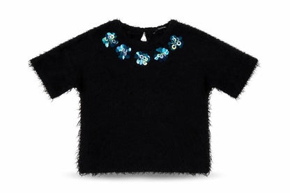 George Girls Black Crew Neck  Polyester Pullover Jumper Size 6-7 Years  Button