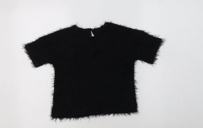 George Girls Black Crew Neck  Polyester Pullover Jumper Size 6-7 Years  Button