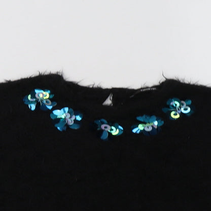 George Girls Black Crew Neck  Polyester Pullover Jumper Size 6-7 Years  Button