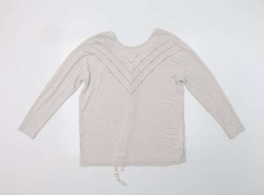 NEXT Womens Beige V-Neck  Viscose Pullover Jumper Size 8