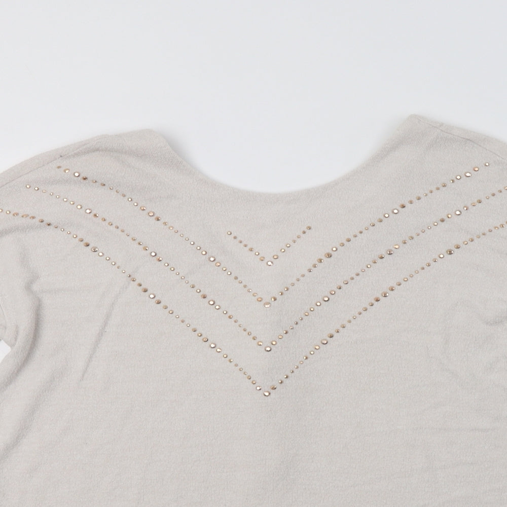 NEXT Womens Beige V-Neck  Viscose Pullover Jumper Size 8