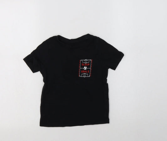 George Boys Black  Cotton Basic T-Shirt Size 3-4 Years Crew Neck  - Football