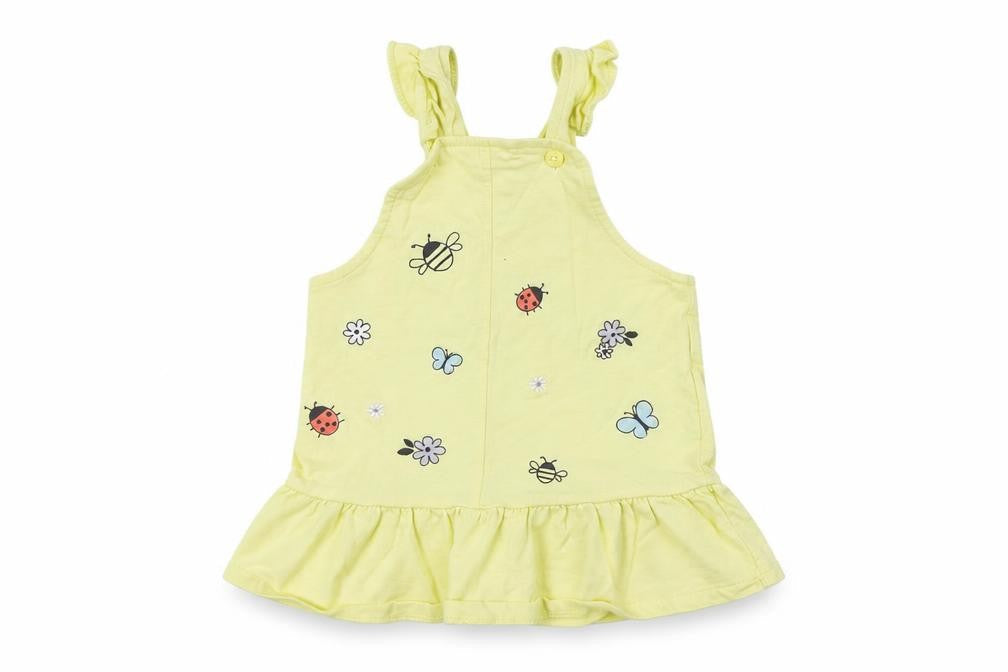 Nutmeg Baby Yellow  Cotton Pinafore/Dungaree Dress  Size 9-12 Months  Square Neck Button